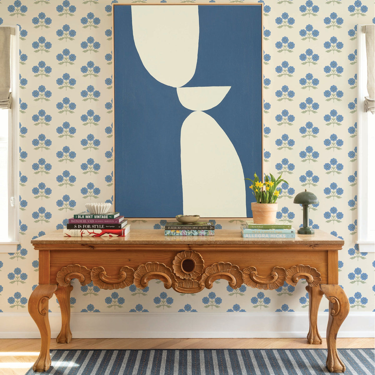 Image of Field Floral in Sky Blue Wallpaper