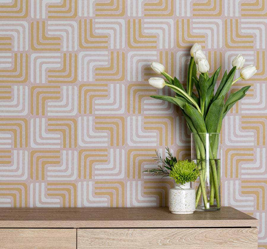 Image of Two Step in Peach Wallpaper