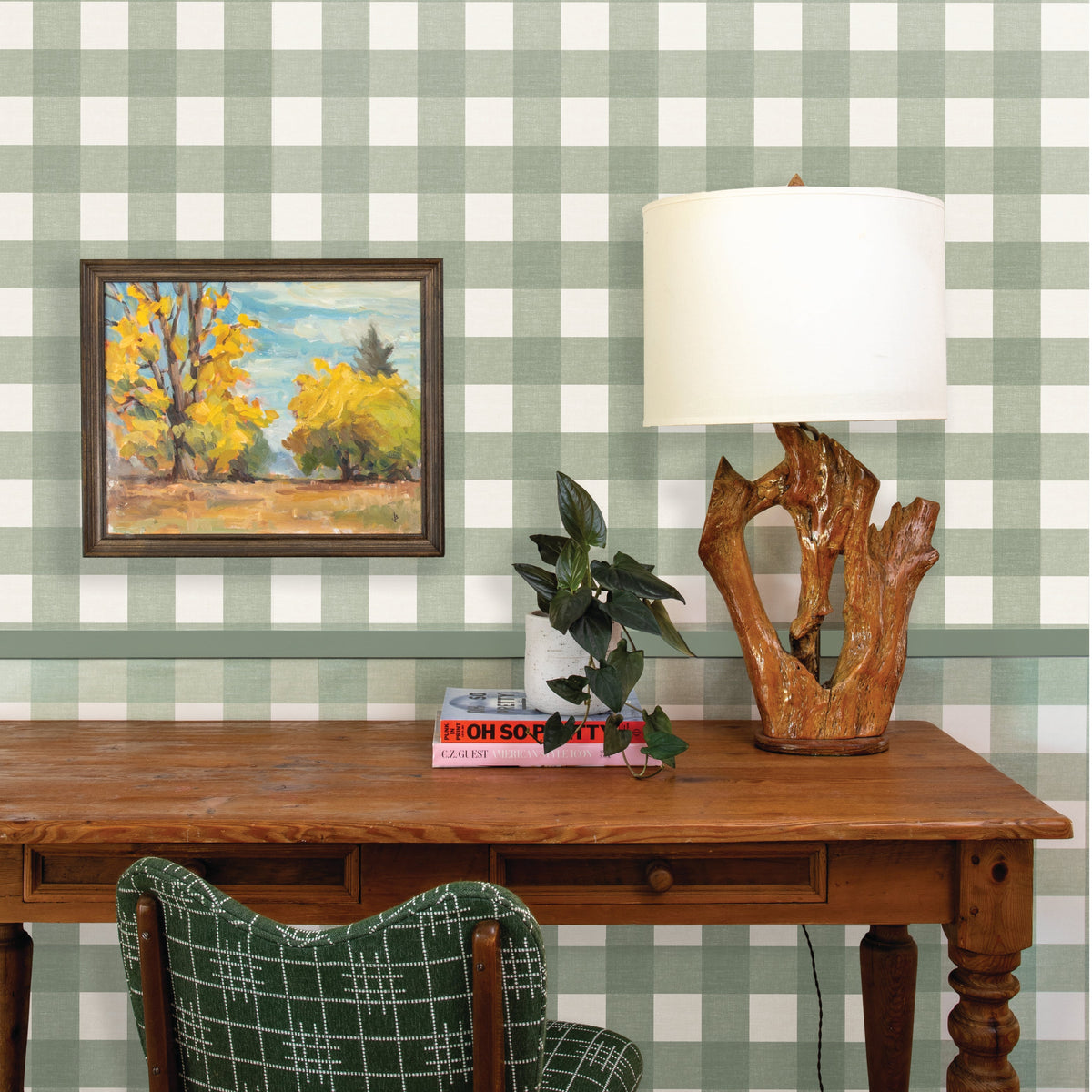 Image of Big Gingham in Sage Wallpaper