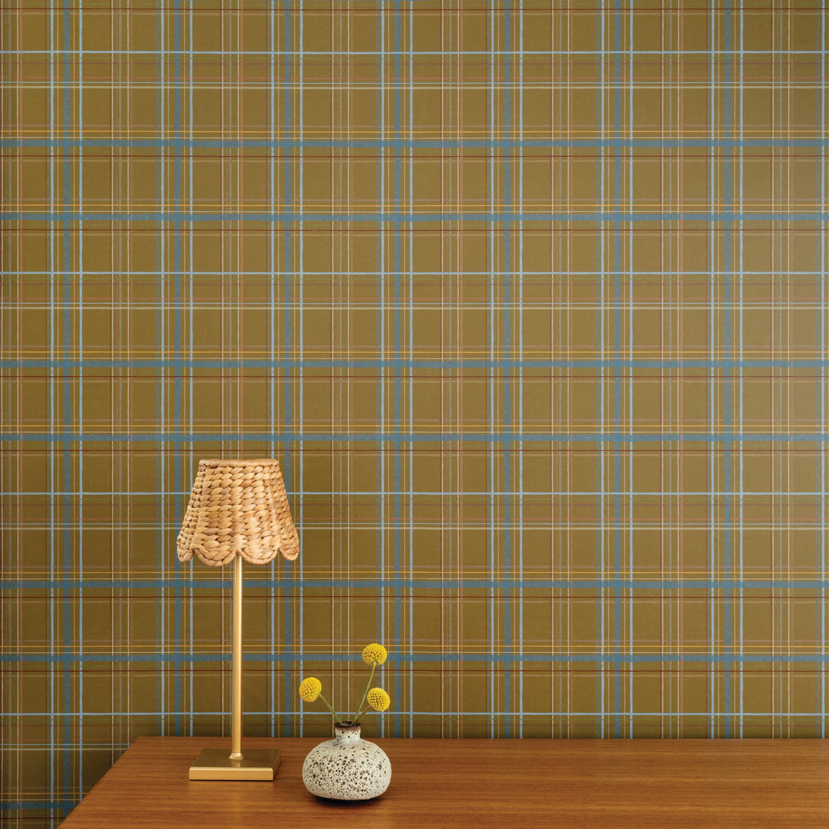 Image of Vintage Plaid in Moss Wallpaper