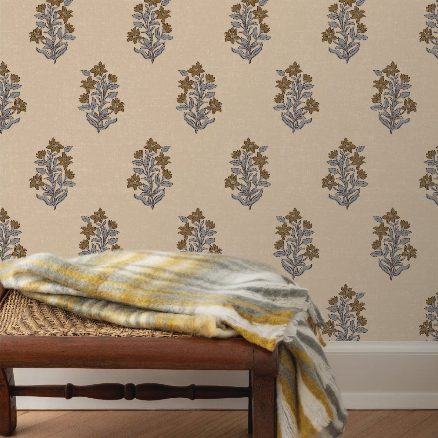 Image of Heritage Floral in Tan/Marigold Wallpaper