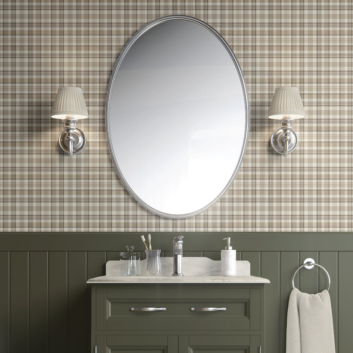 Image of Tonal Plaid in Sand Wallpaper