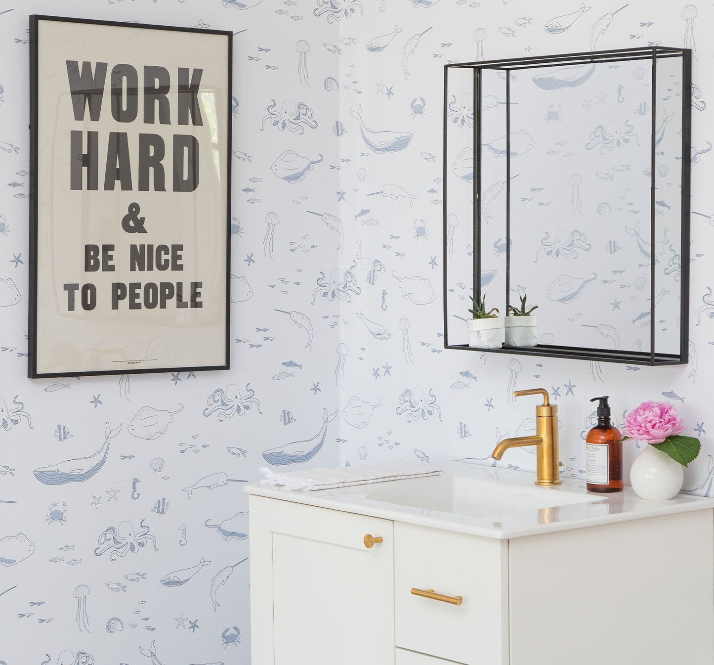 Image of Life Aquatic in Light Blue and White wallpaper