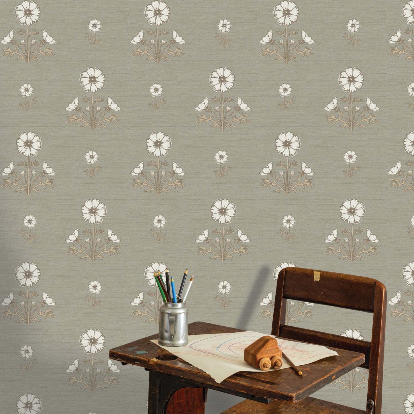 Image of Cosmo Block Print in White/Sage Wallpaper