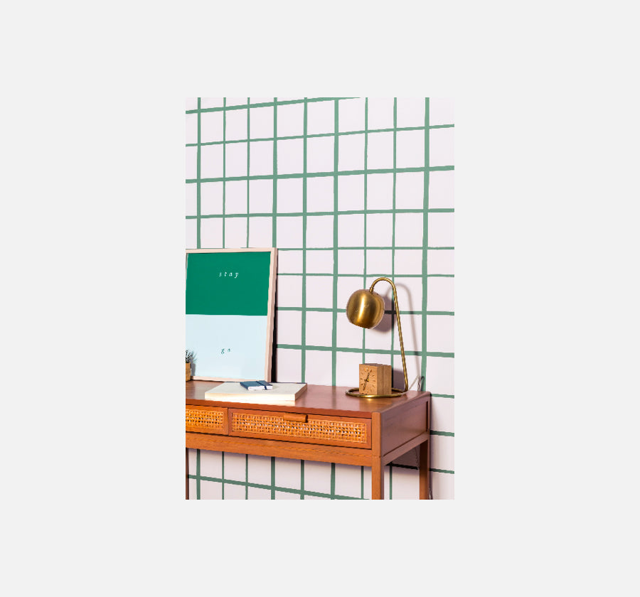 Grid in Fern Green and White Wallpaper