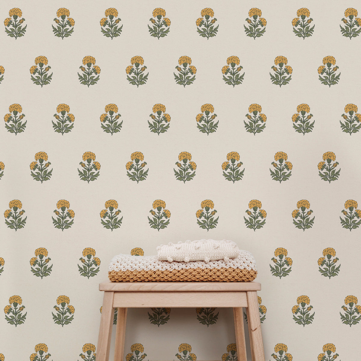 Image of Marigold Block Print in Sunshine Wallpaper