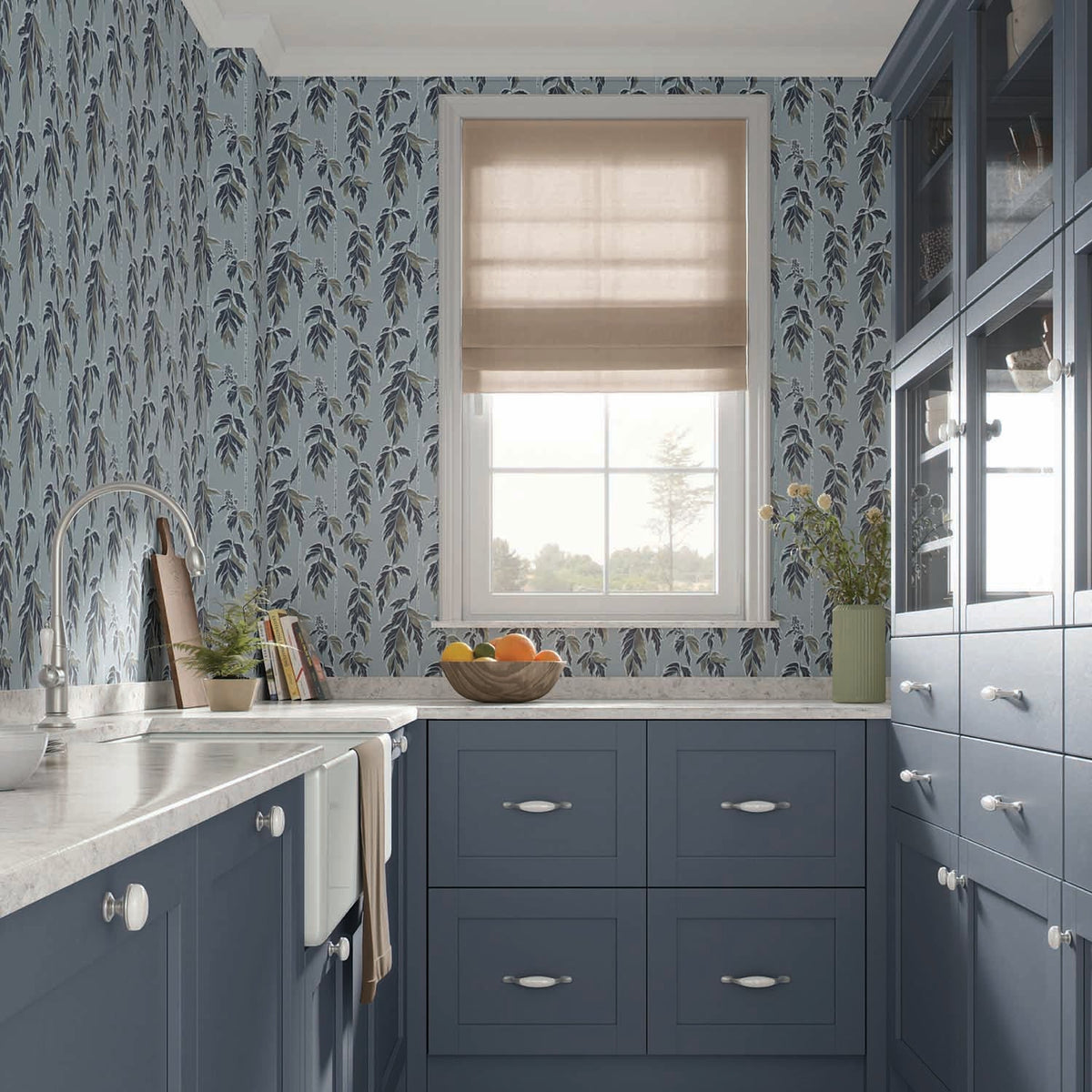Image of Legacy Leaves in Light Blue wallpaper
