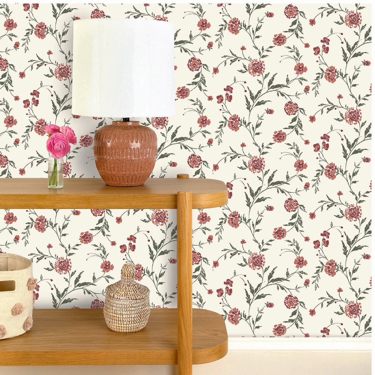 Waverly in Coral Bloom Wallpaper