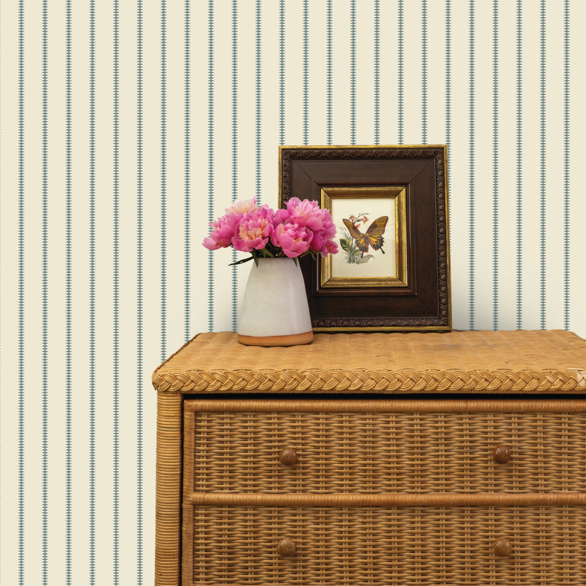 Image of Diamond Stripe in Cream/Blue Wallpaper