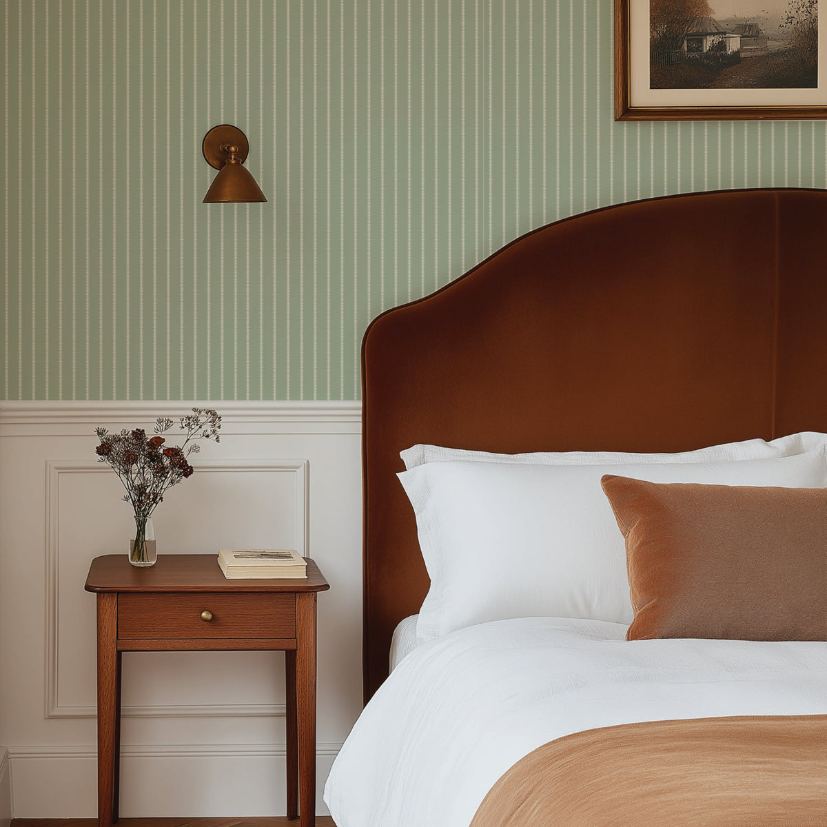 Image of Diamond Stripe in Sage/Cream Wallpaper