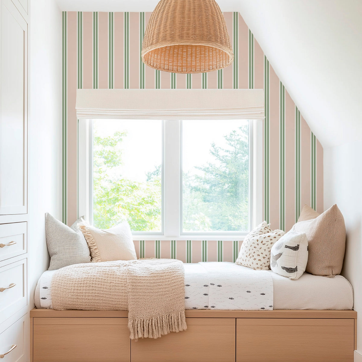 Image of Charlie Stripe in Blush/Leaf Wallpaper