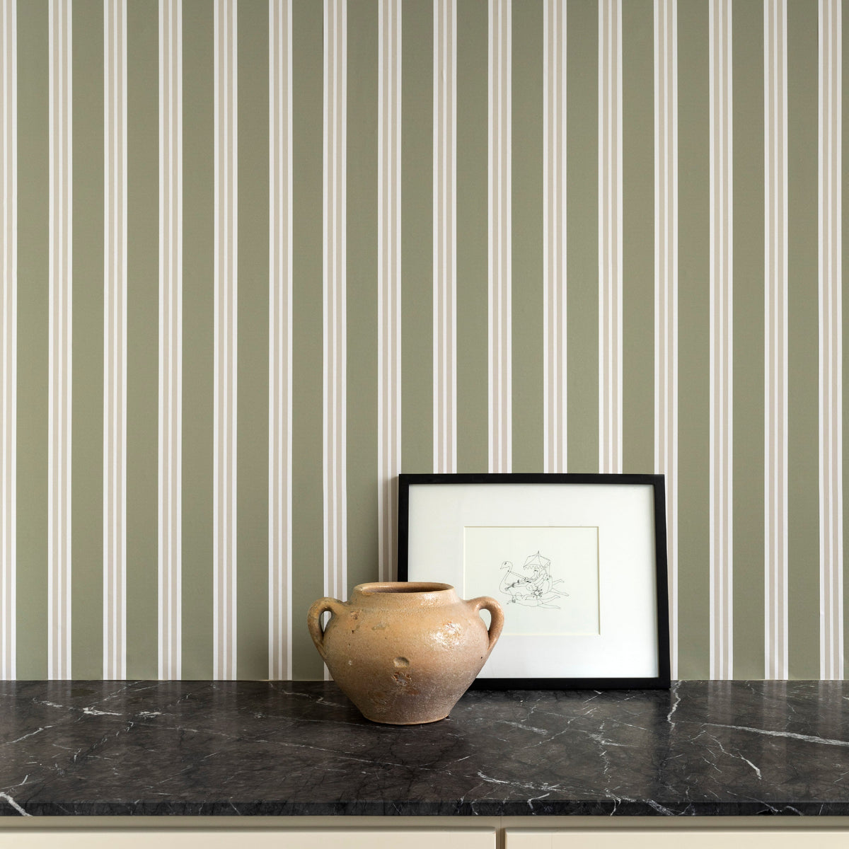 Image of Charlie Stripe in Moss Wallpaper