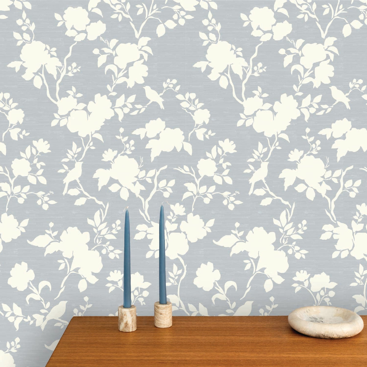 Image of Camellia Bloom in Sky Blue Wallpaper