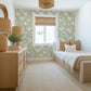 Image of Camellia Bloom in Light Green Wallpaper