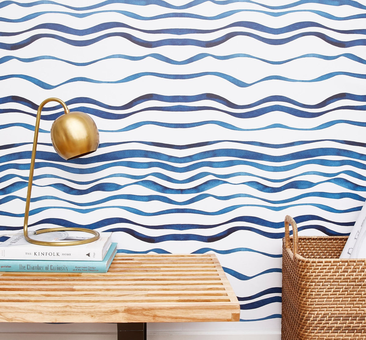 Image of Waves in Navy Wallpaper
