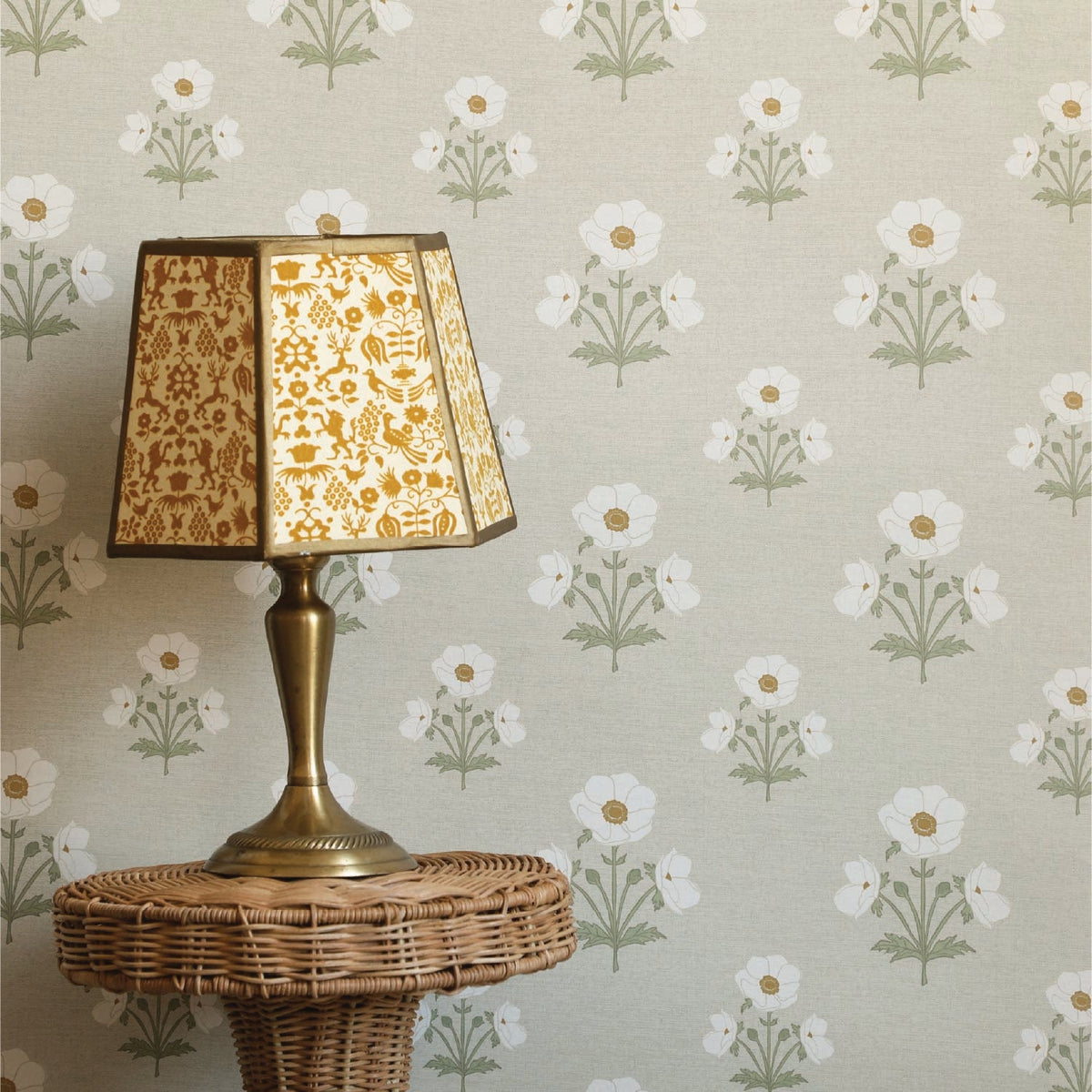 Image of Windflower in White/Yellow Wallpaper