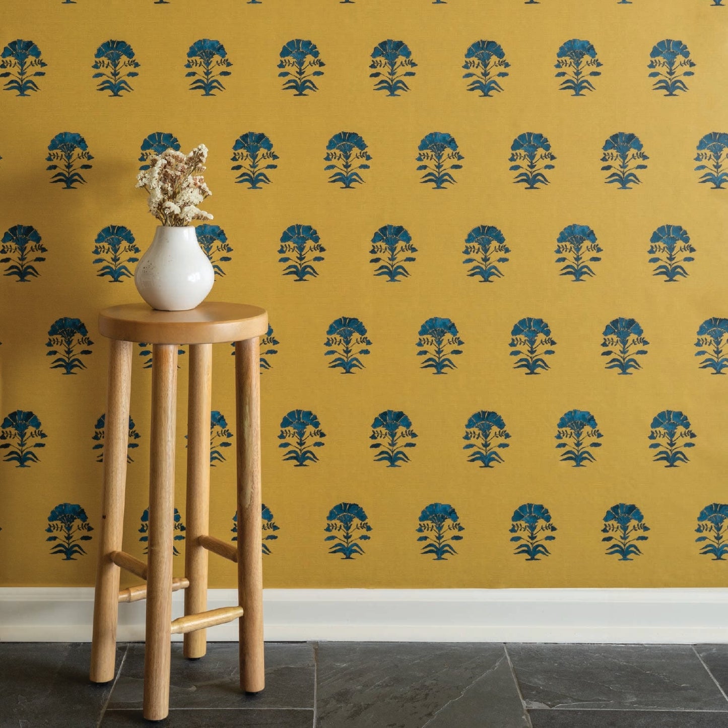 Image of Nargis Block Print in Mustard/Blue Wallpaper