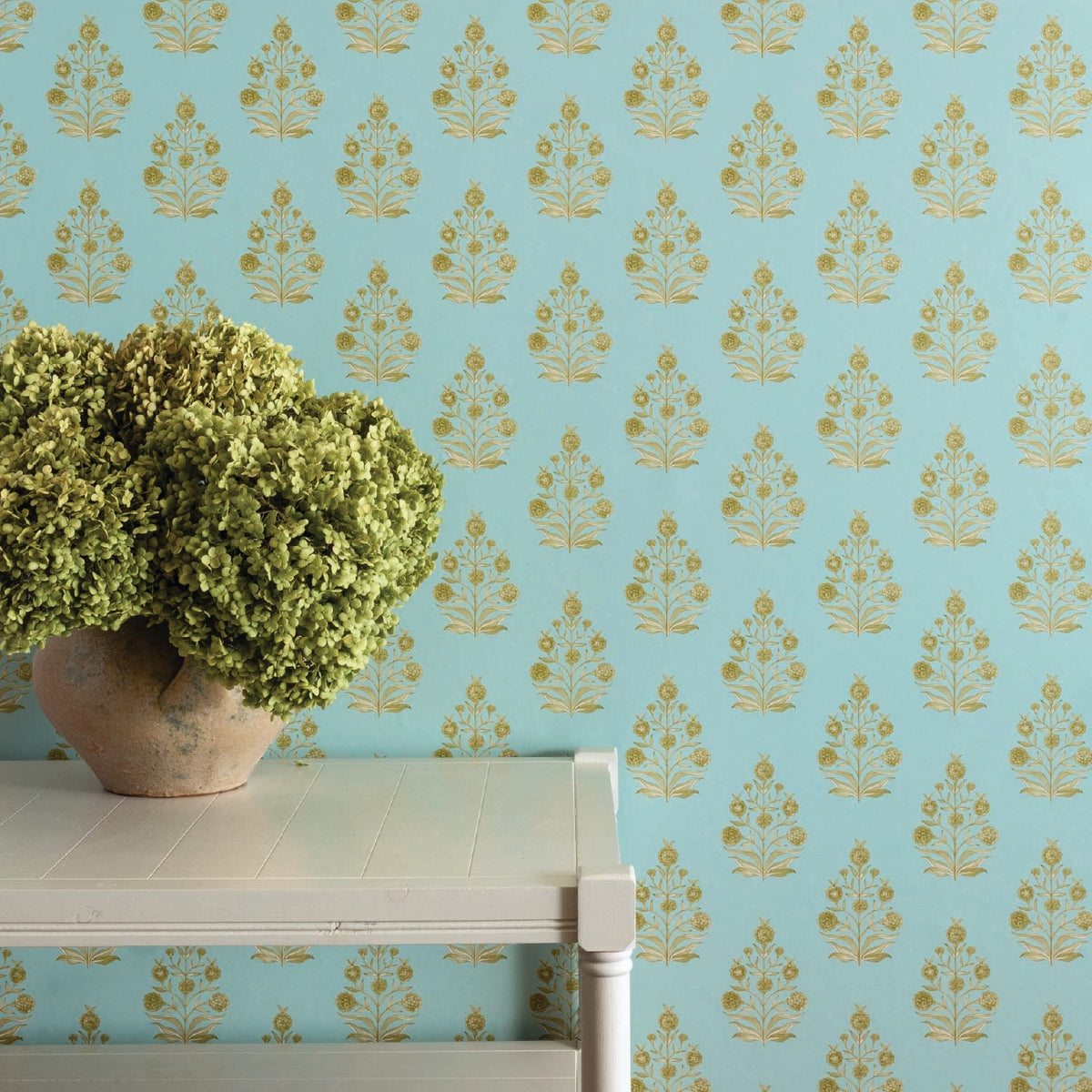 Image of Haveli Block Print in Mustard/Blue Wallpaper