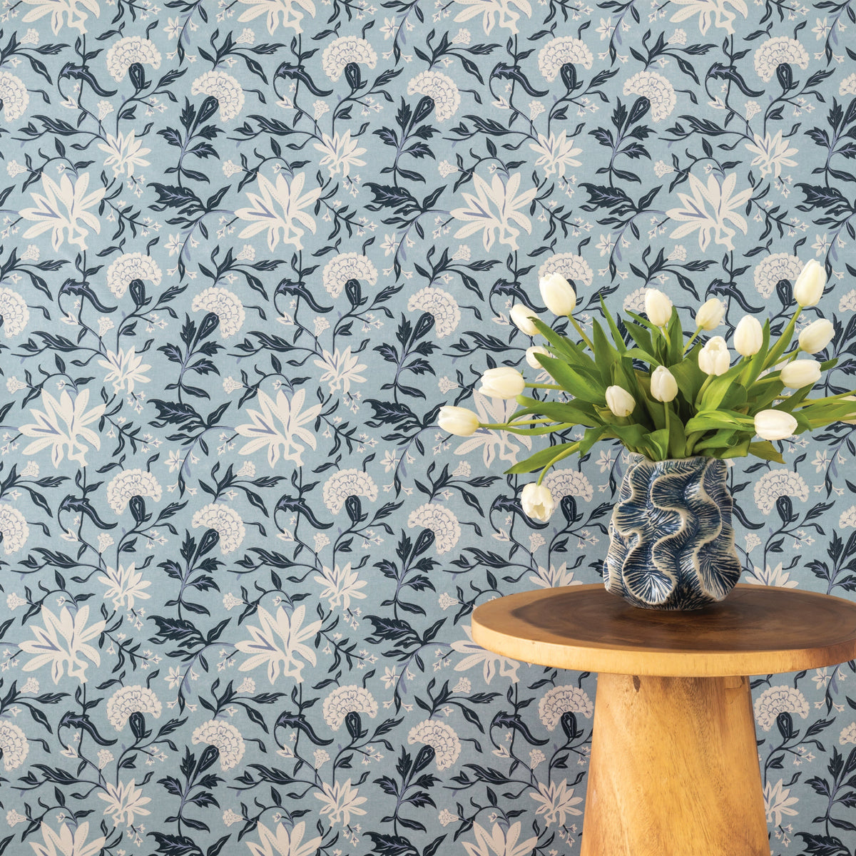 Image of Market Floral in Bluebonnet Wallpaper