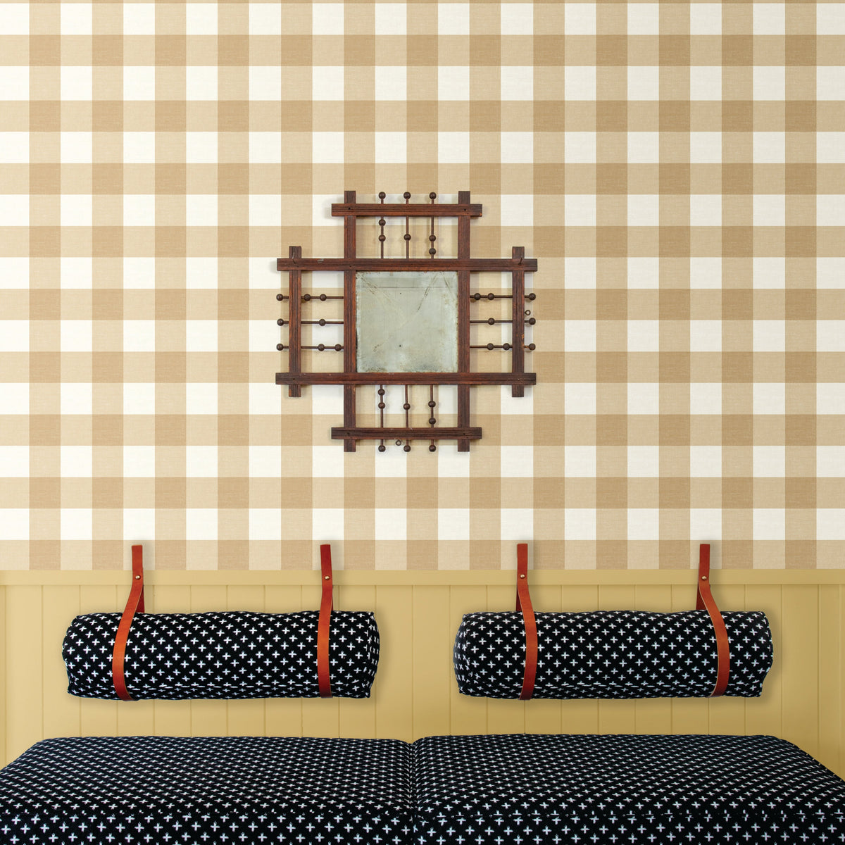 Image of Big Gingham in Camel Wallpaper