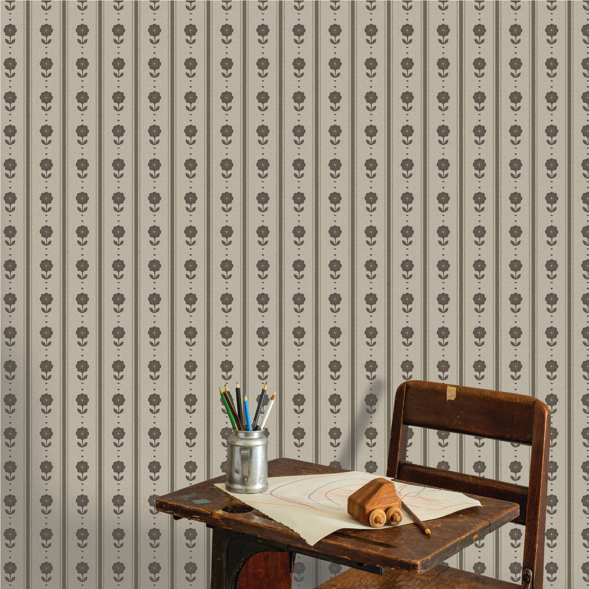 Image of Storybook Stripe in Charcoal Wallpaper