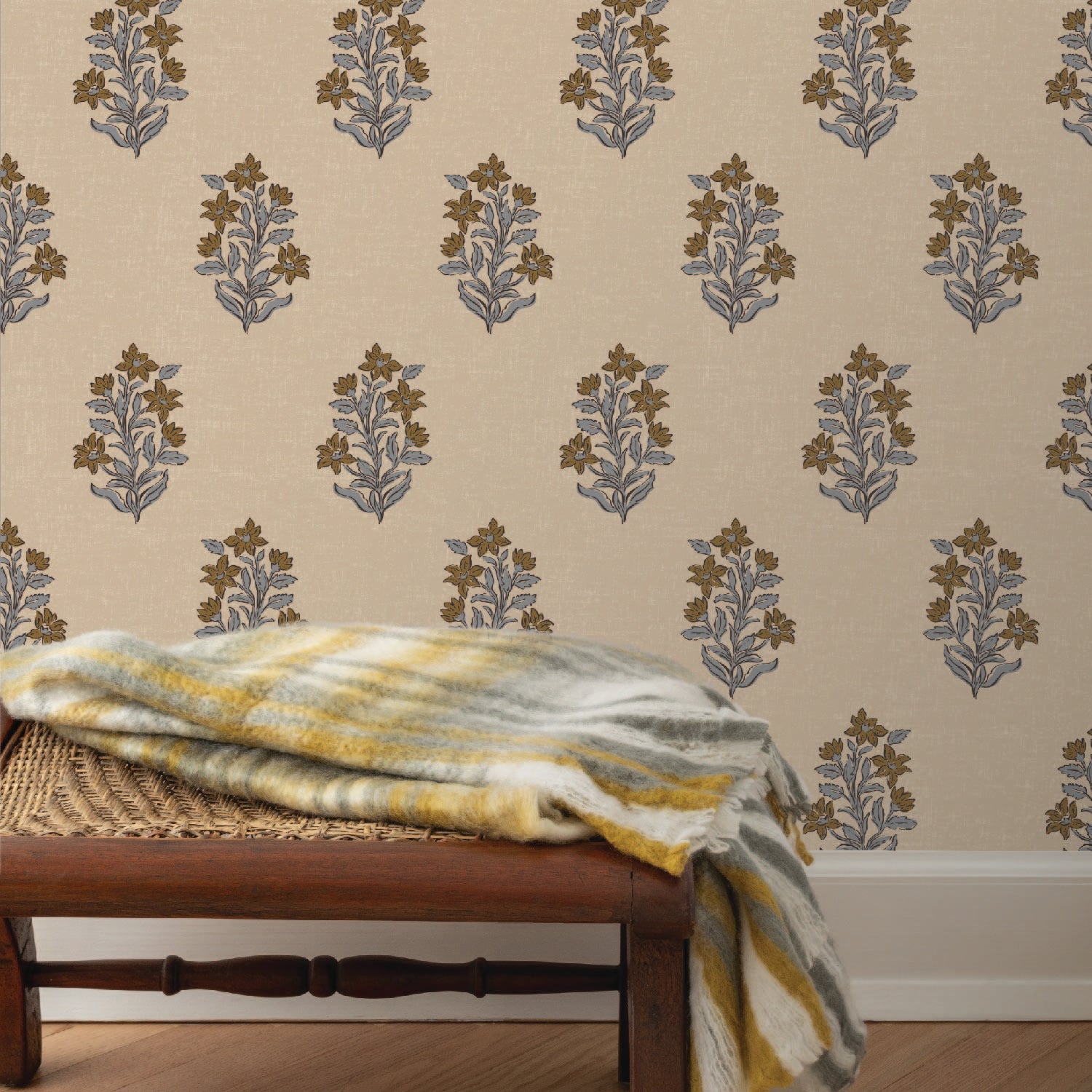 Image of Heritage Floral in Tan/Marigold Wallpaper