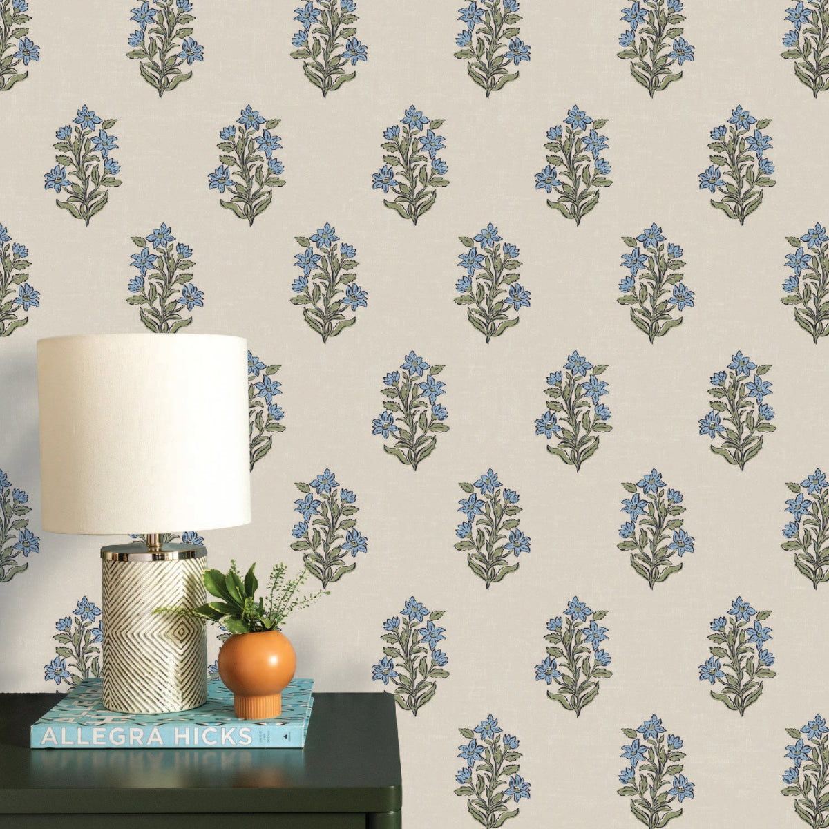 Image of Heritage Floral in Blue/Green Wallpaper