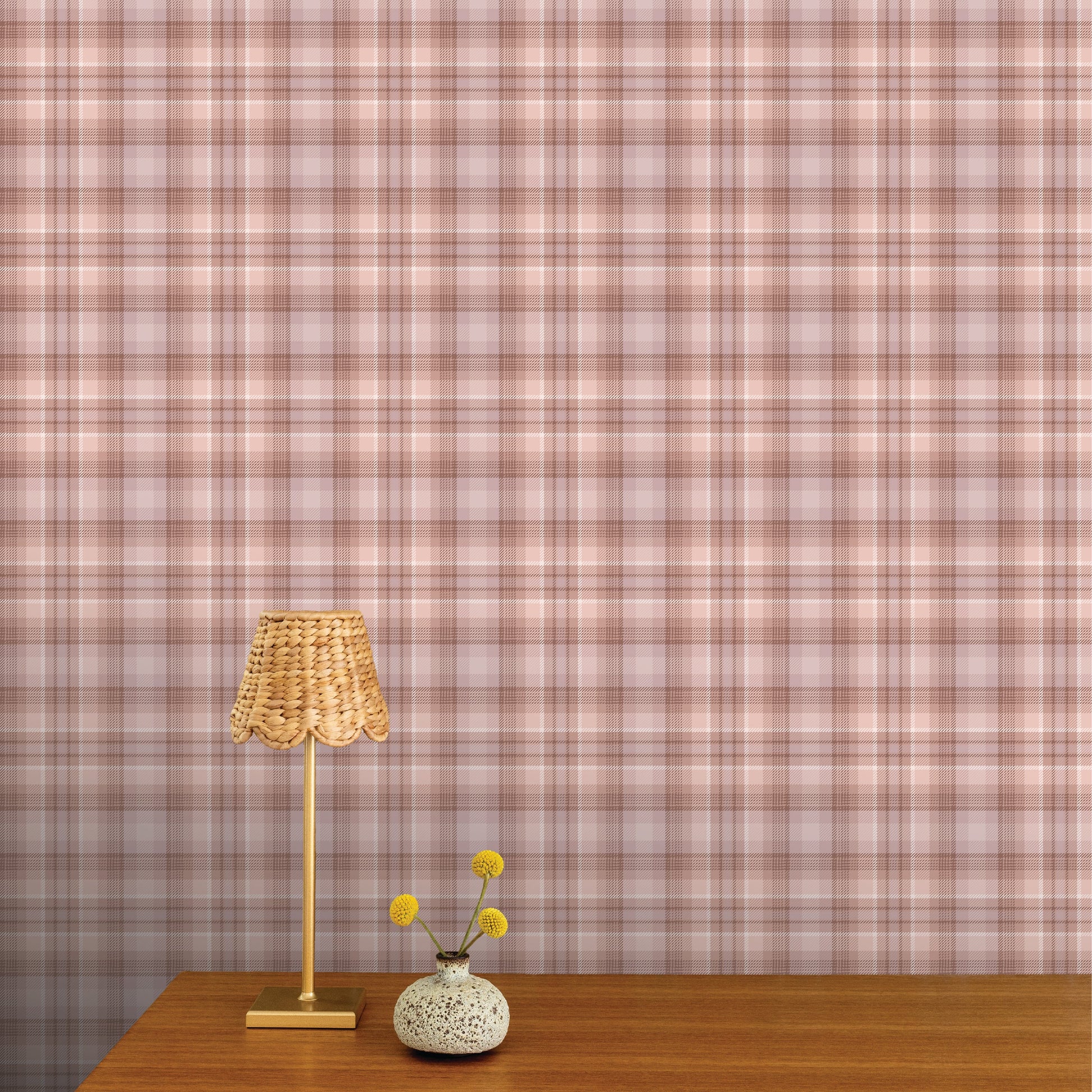 Image of Tonal Plaid in Petal Wallpaper