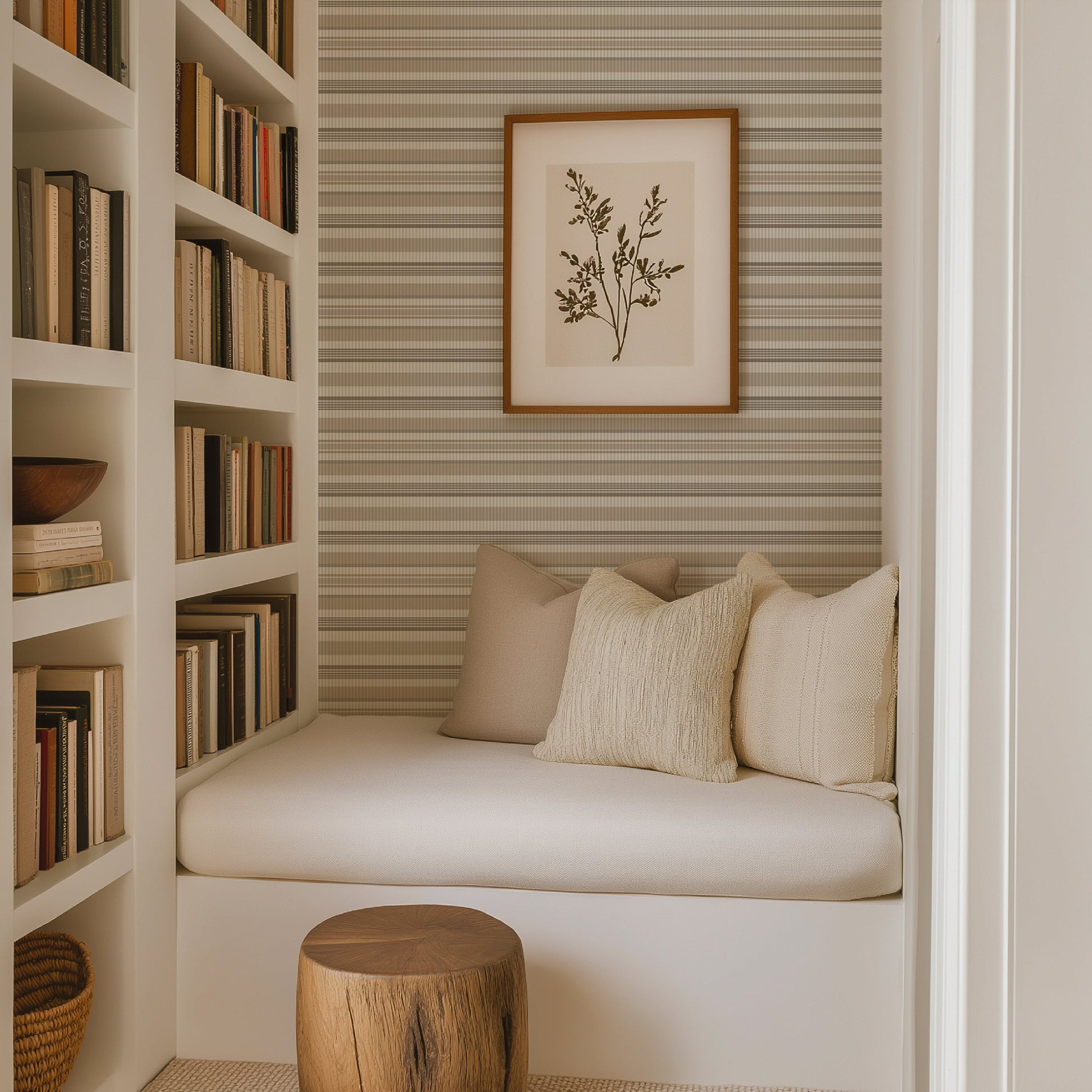 Image of Bazi Stripe in Sand Wallpaper