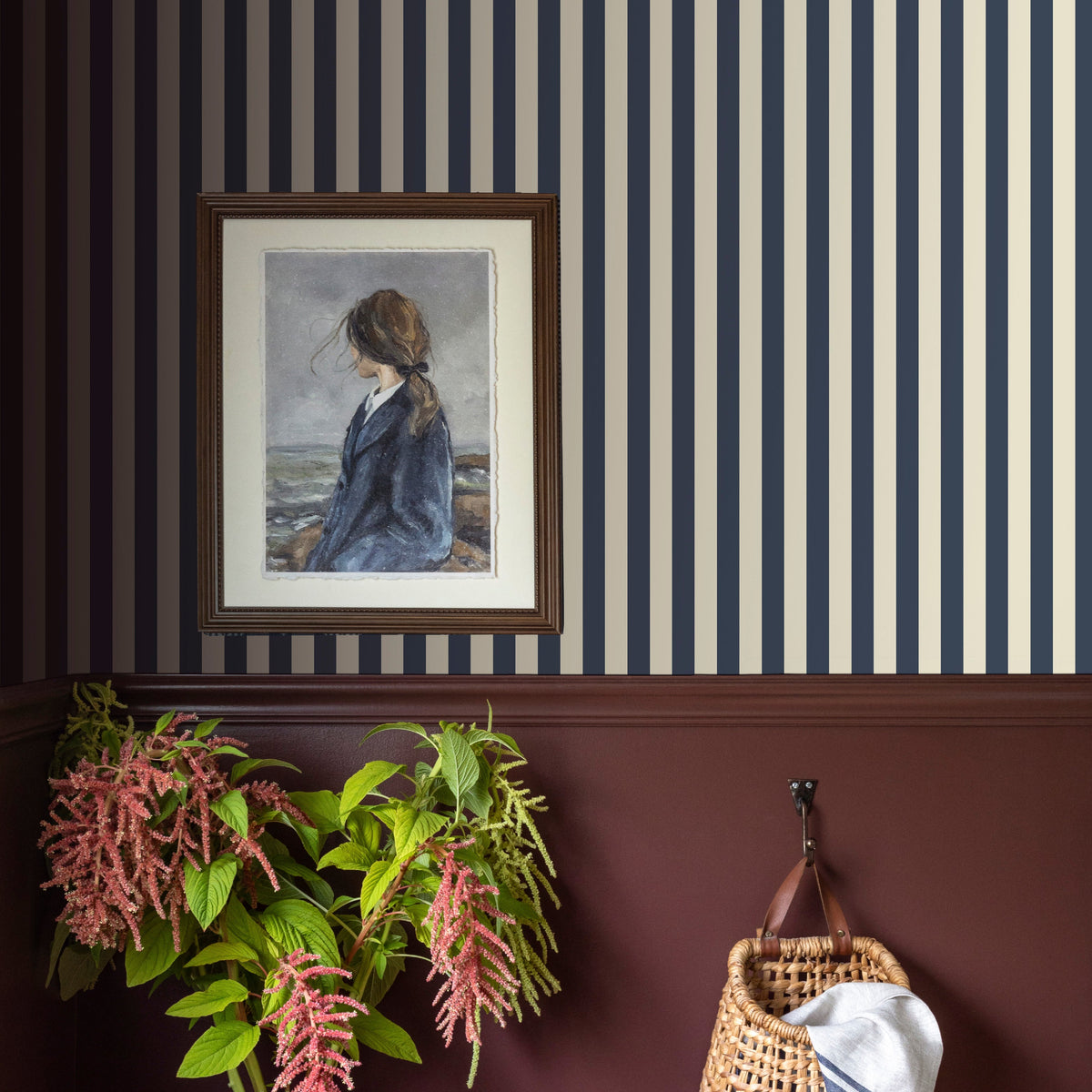 Image of Classic Stripe in Navy Wallpaper