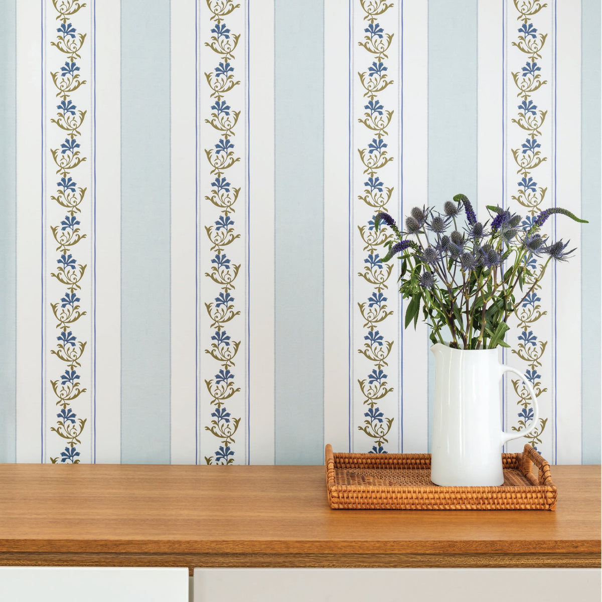 Image of Posey Stripe in Cornflower Wallpaper