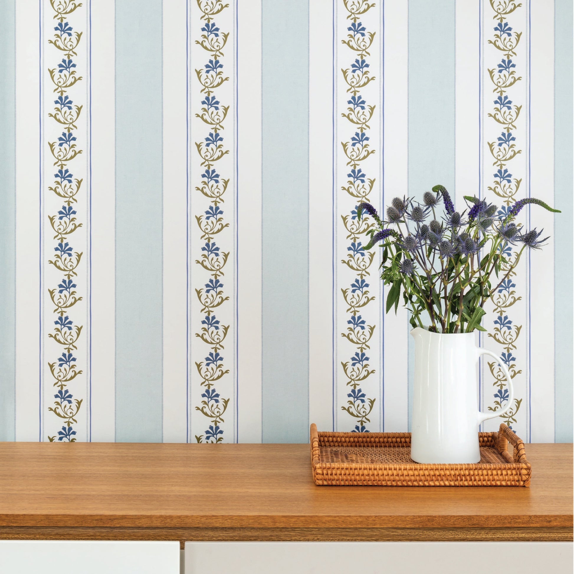 Image of Posey Stripe in Cornflower Wallpaper