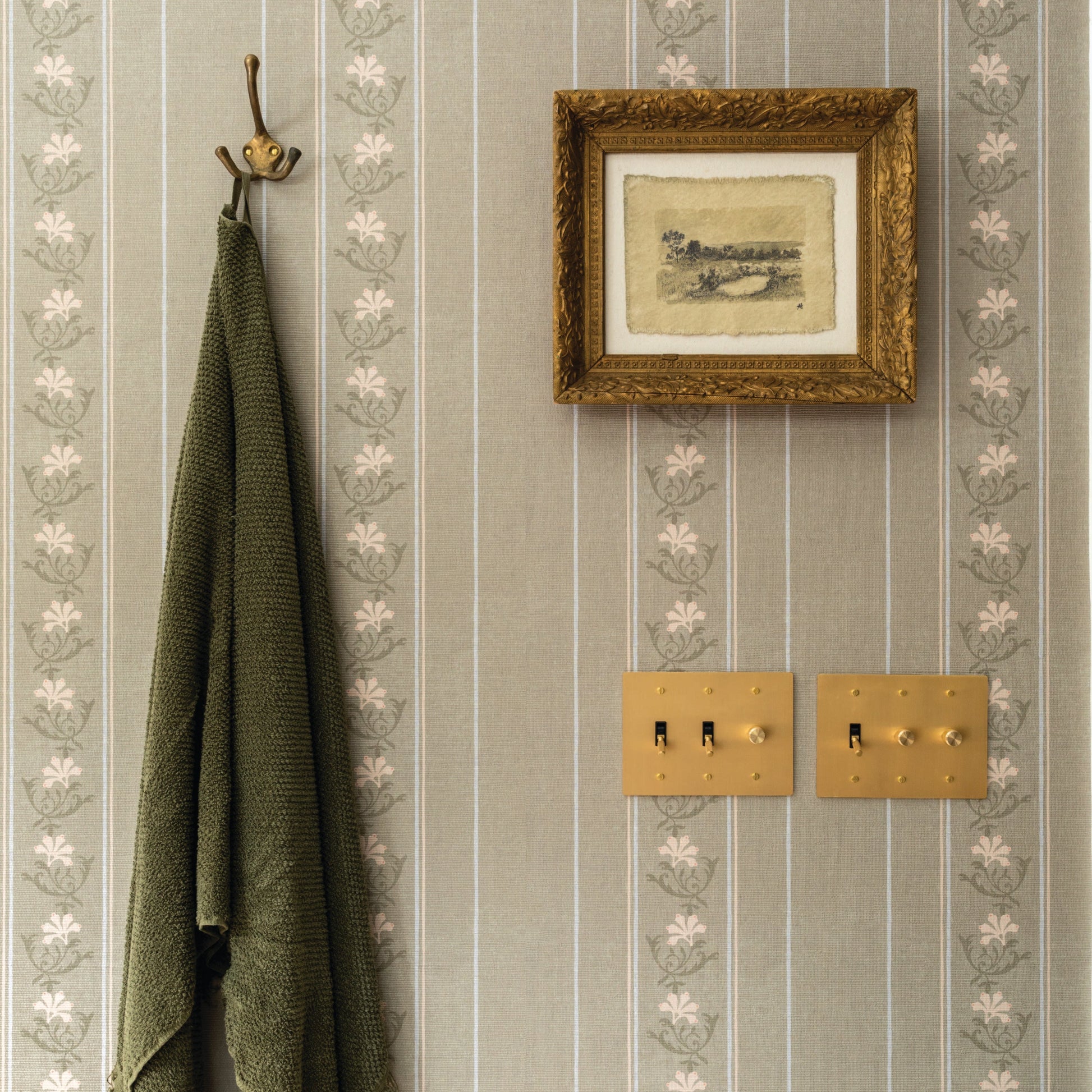 Image of Posey Stripe in Moss Wallpaper