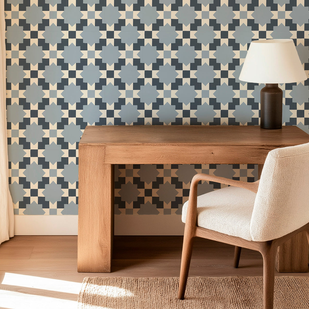 Image of Checkerboard Geo in Powder/Navy wallpaper