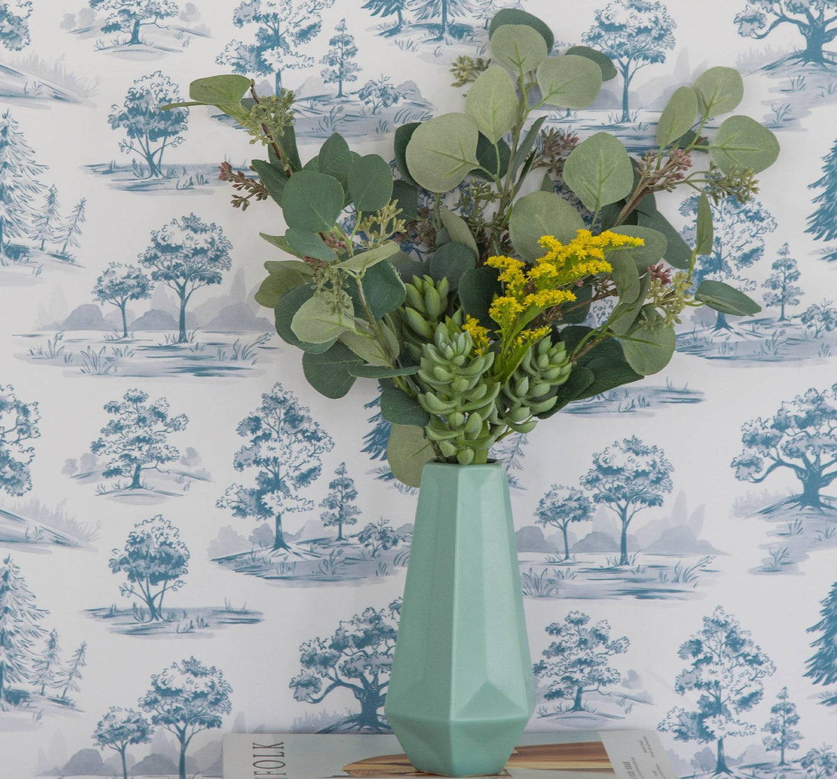 Image of Tree Toile in Blue Wallpaper