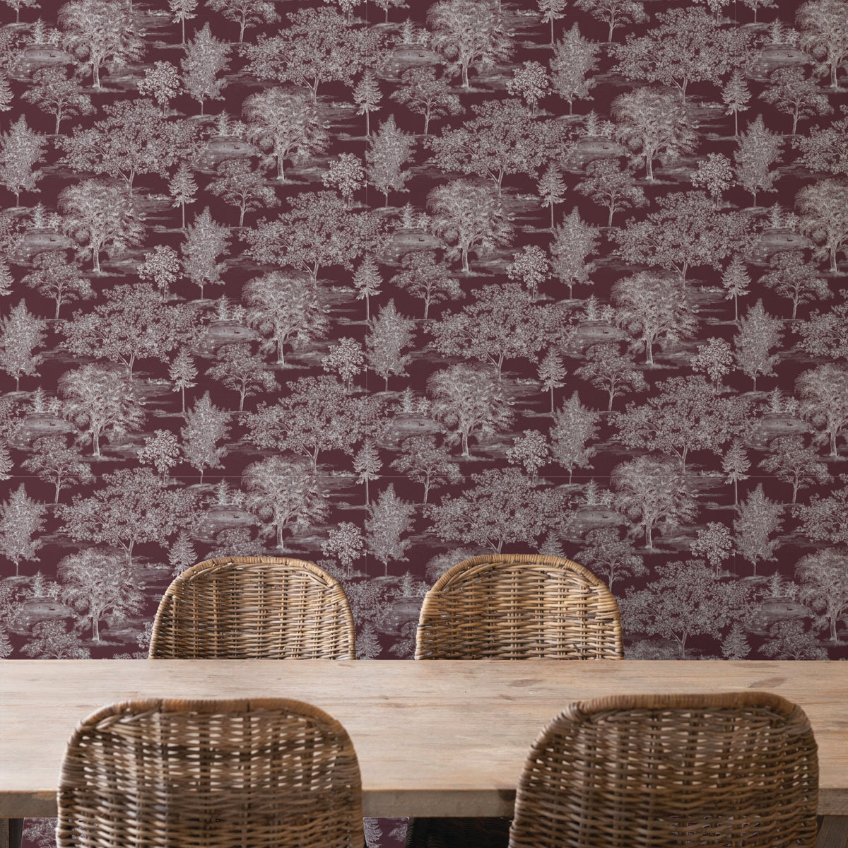 Image of Heritage Toile in Maroon A Wallpaper