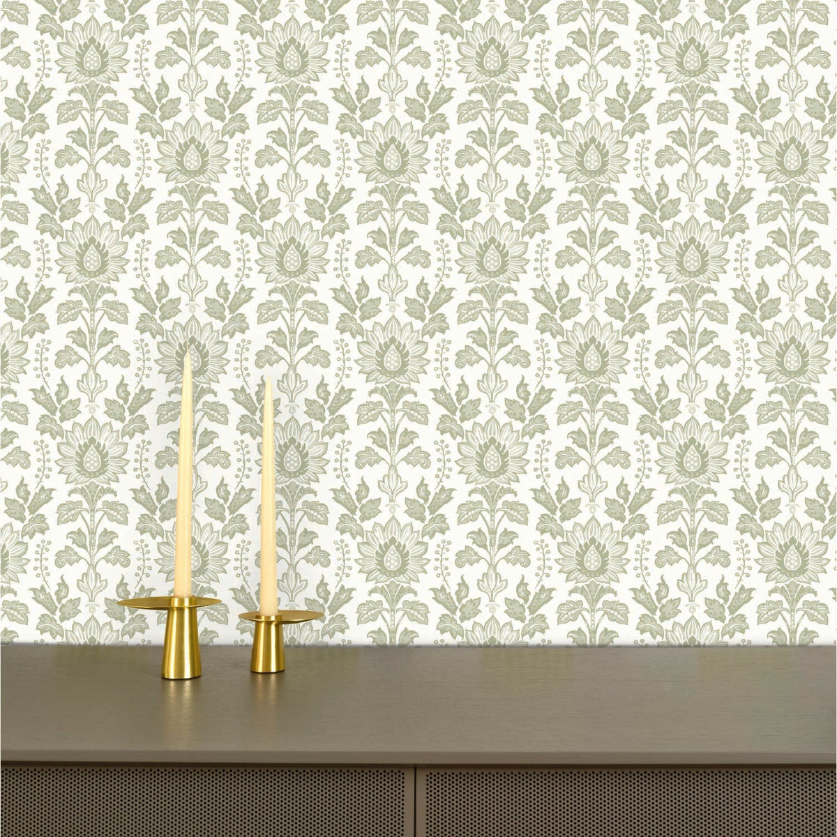 Image of Cottage Damask in Sage Wallpaper