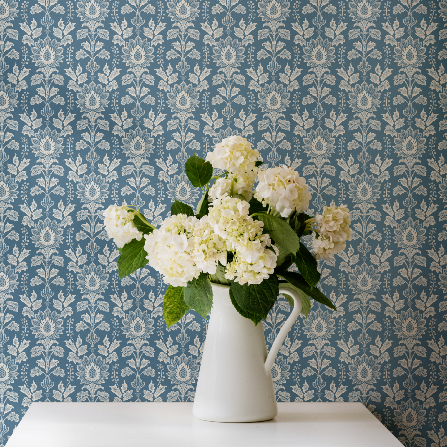 Image of Cottage Damask in Denim Wallpaper