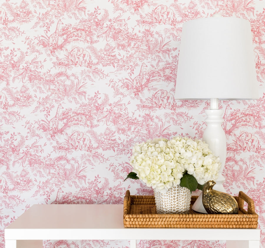 Image of Jungle Toile in Pink wallpaper