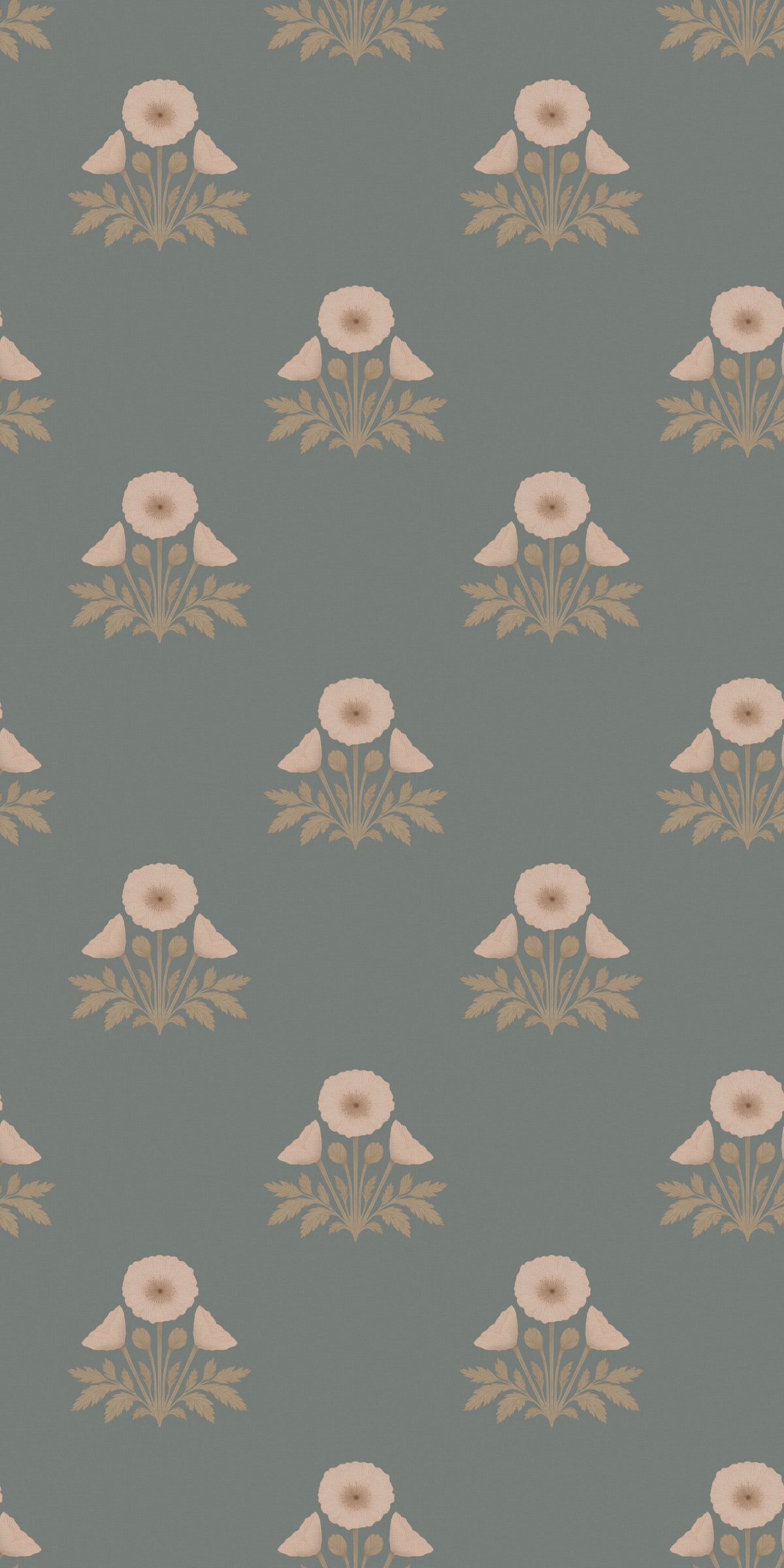 Blooming Poppies Wallpaper in Blue/Cream