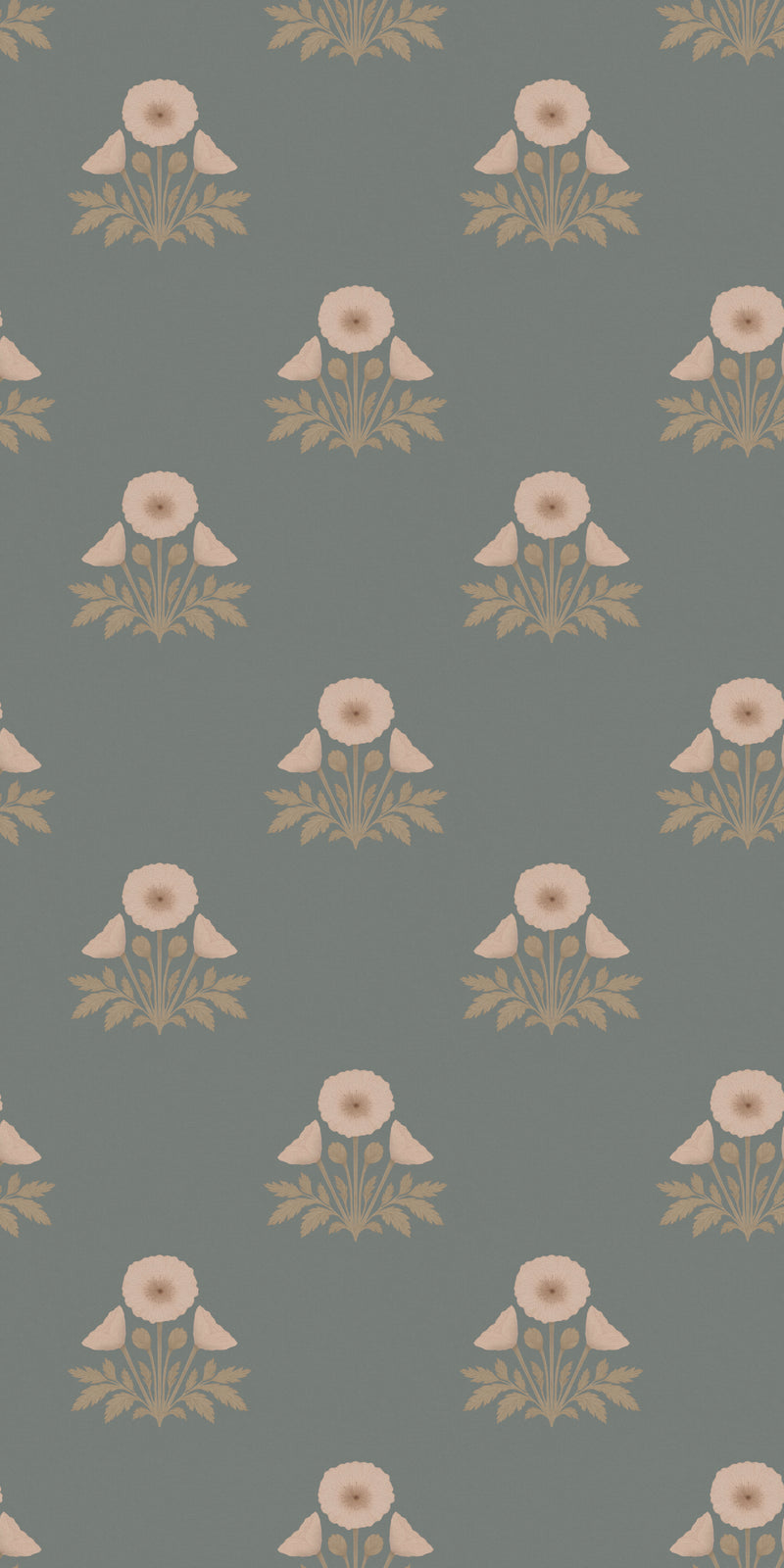 Blooming Poppies in Blue/Cream color