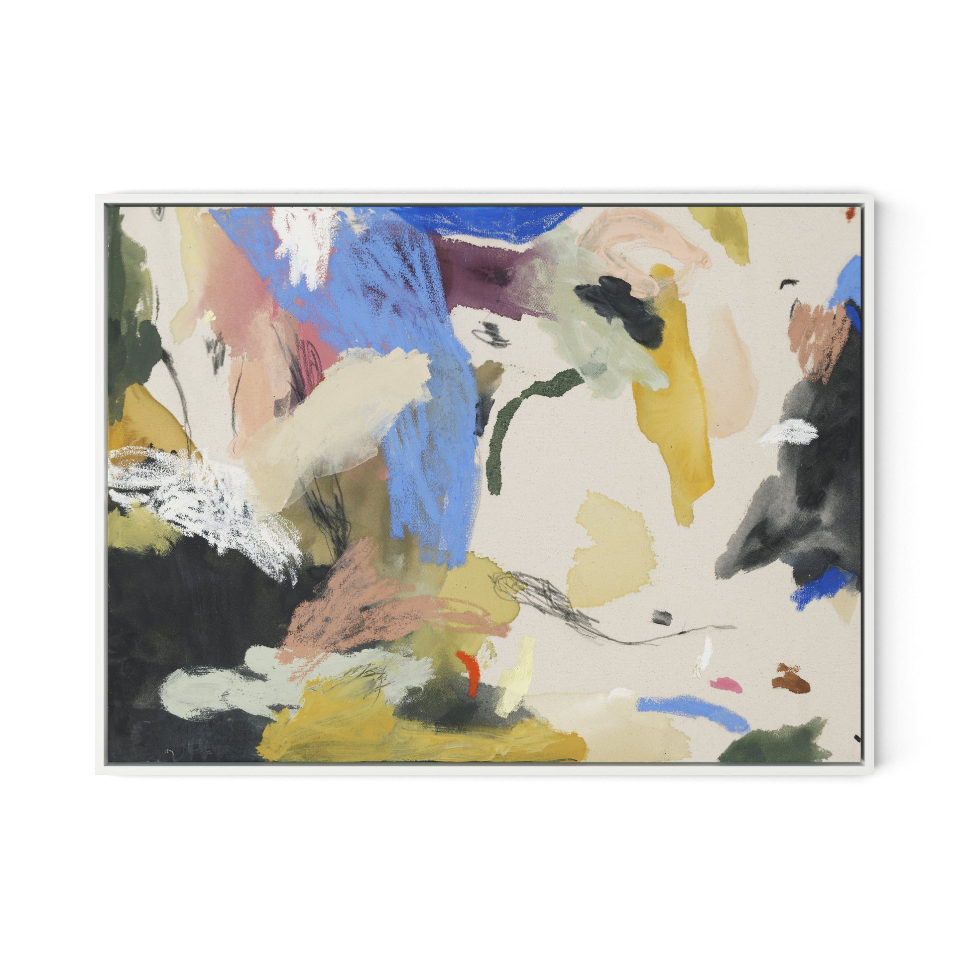 Sunny Side of the Street Canvas Floater Framed / 32 x 24 in / White