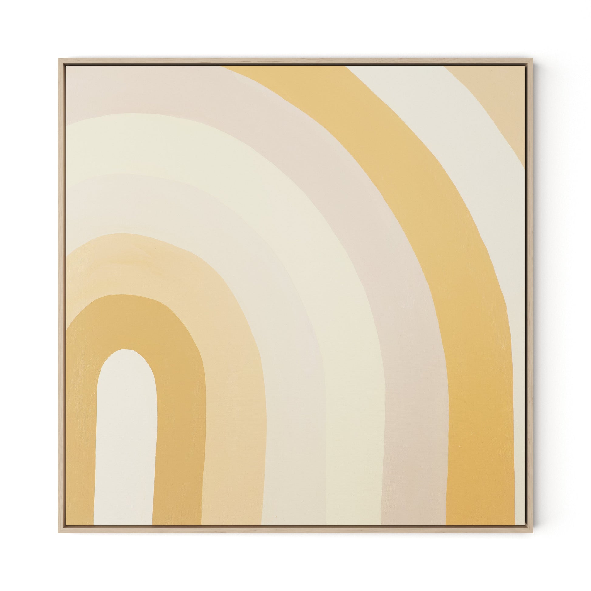 Apricot Cake Stripes Canvas Floater Framed / 32 x 32 in / Natural Maple