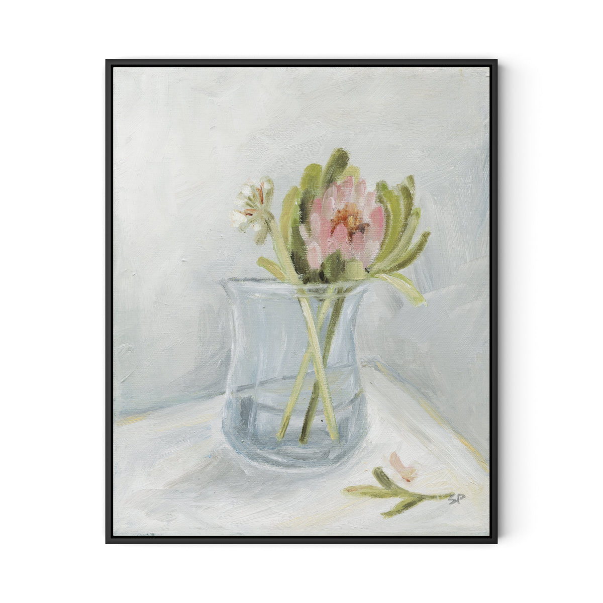 Protea Still Life Canvas Floater Framed / 26 x 32 in / Black