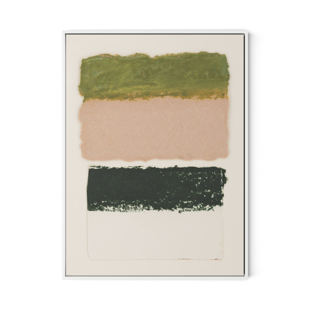 Morning Pink, Night Green Abstract Canvas Floater Framed / 24 x 32 in / White