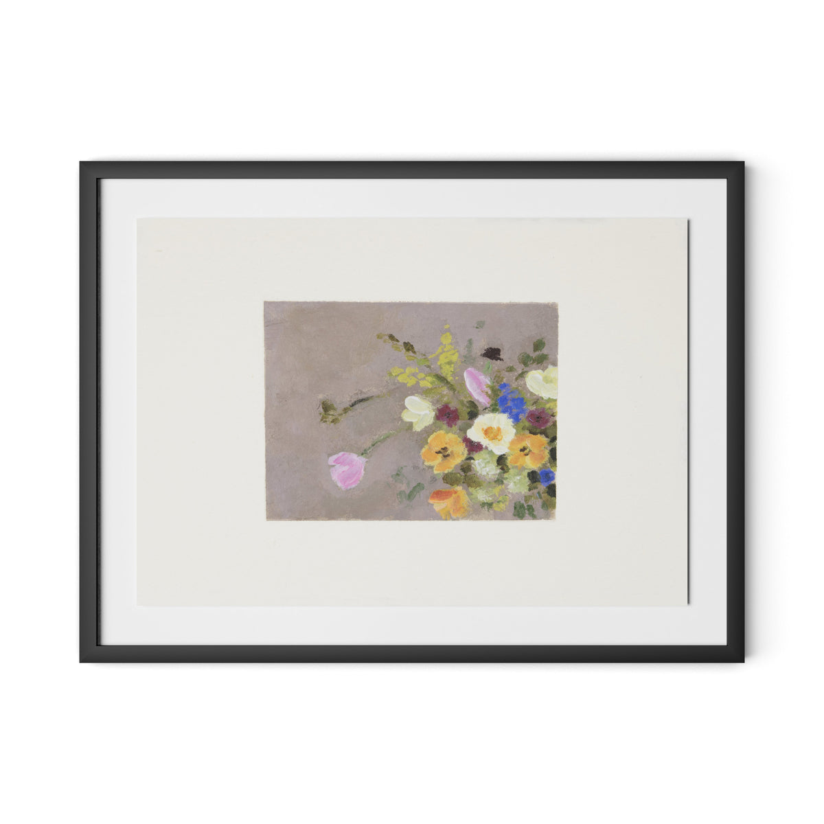 Spring Gathered w Border Framed Paper / 32 x 24 in / Black