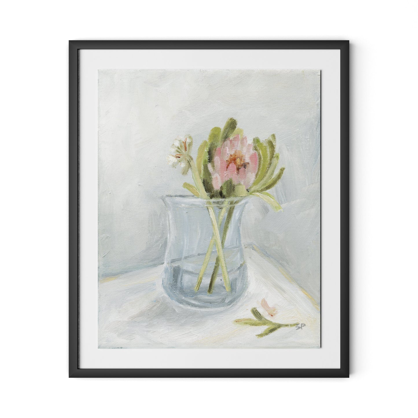 Protea Still Life Framed Paper / 26.5 x 32 in / Black