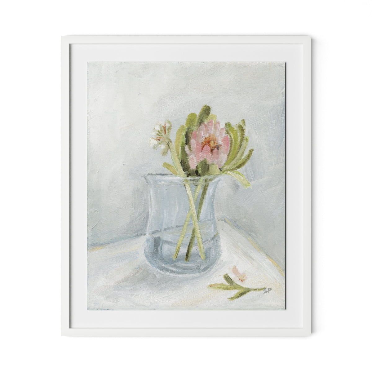 Protea Still Life Framed Paper / 26.5 x 32 in / White