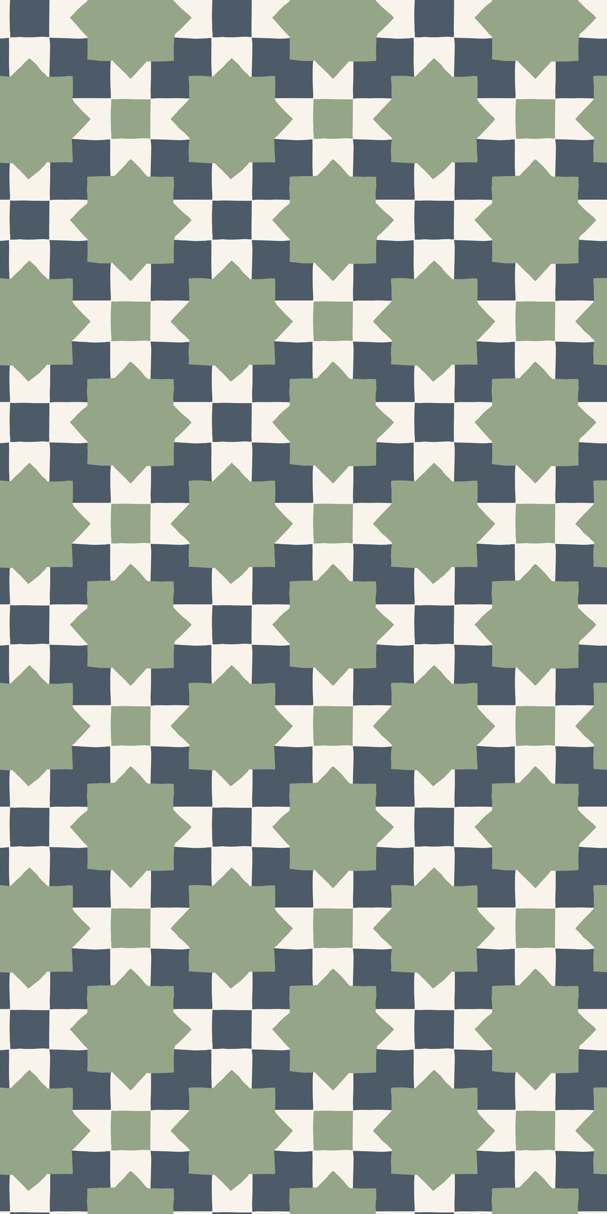 Image of Checkerboard Geo in Navy/Moss Wallpaper