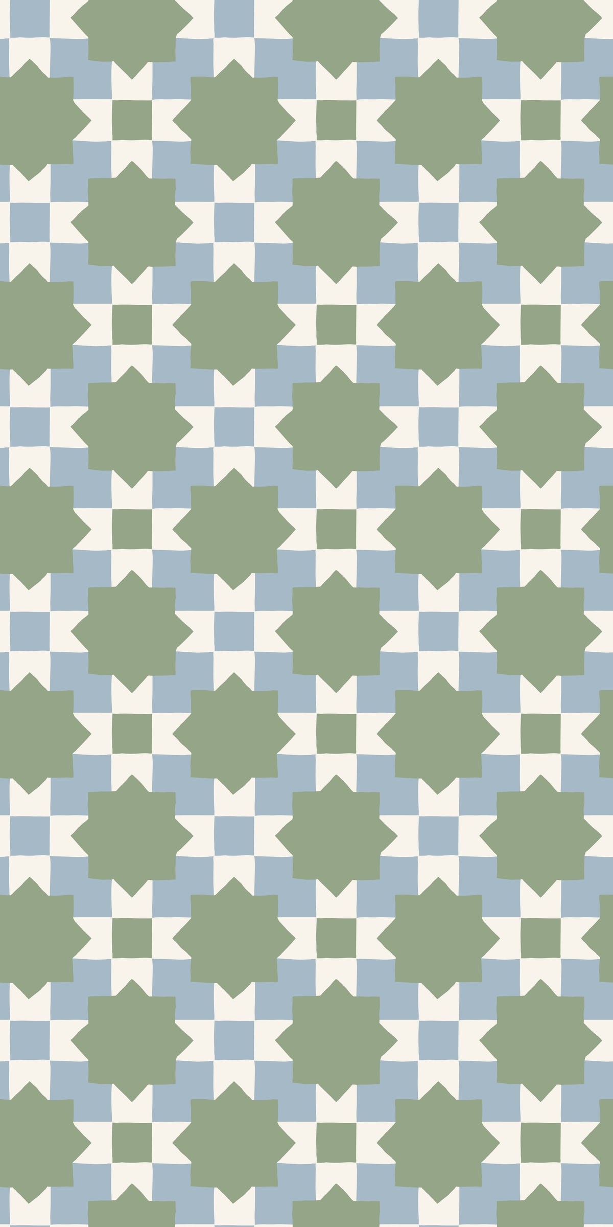 Image of Checkerboard Geo in Powder/Moss Wallpaper